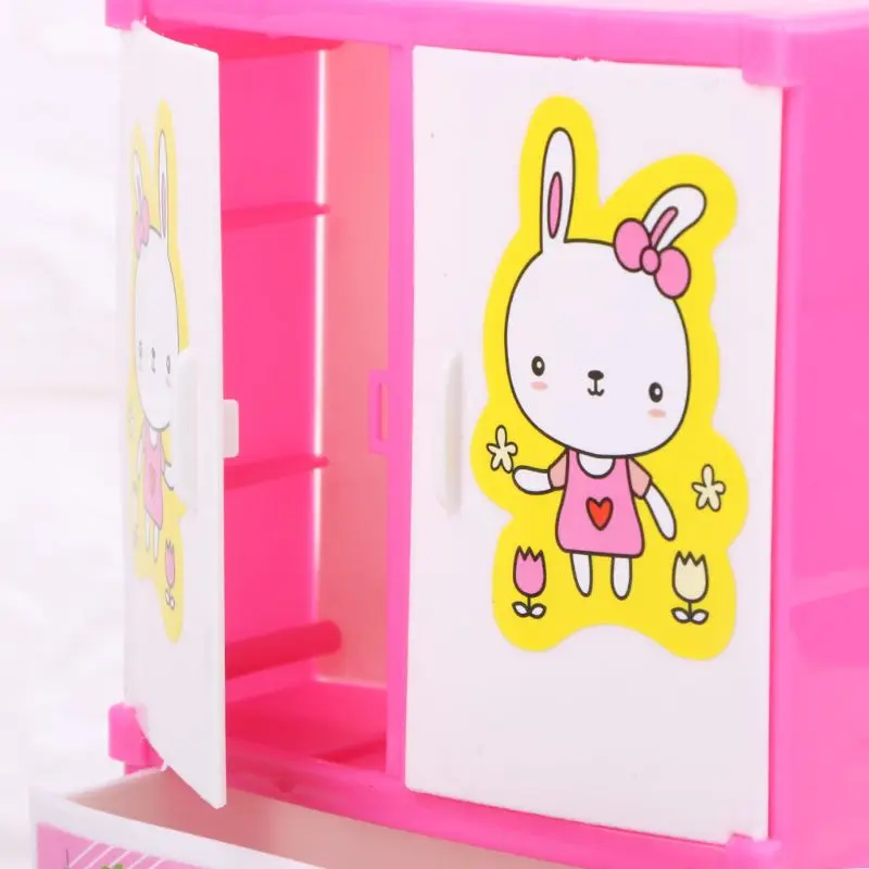

NEW Cartoon Rabbit Closet Wardrobe Doll Accessories For Babie Doll Girls Toy Princess Bedroom Furniture R2JF