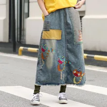 [EWQ] Новинка года; сезон весна-осень; джинсовая винтажная юбка с вышитыми героями мультфильмов; модная женская юбка; AK33405L