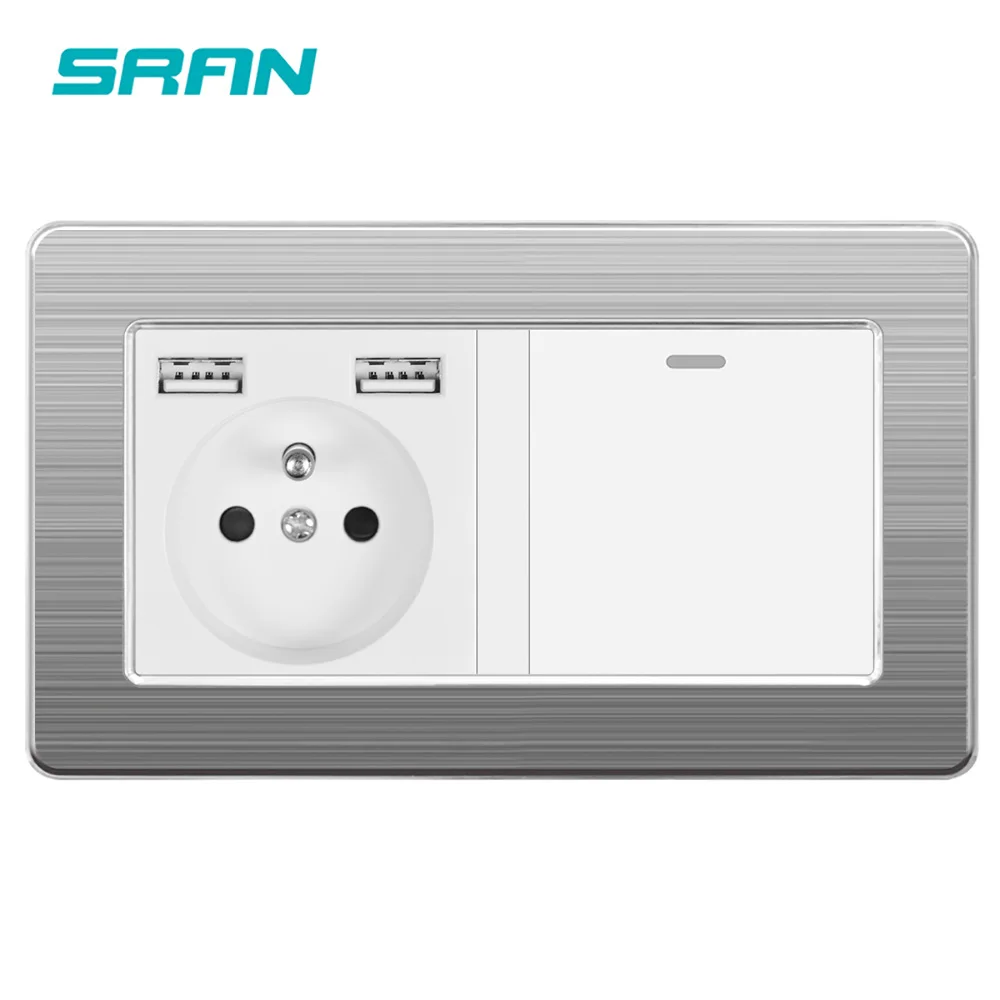 Настенная розетка SRAN FR с клавишным выключателем 220 В 16 А usb 146*86 панель из