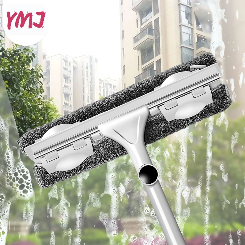 

Glass Wiper Double-sided Cleaning Window Cleaner Long Handle Telescopic Rod Silicone Rotating Head with Cleaning Cloth Tool