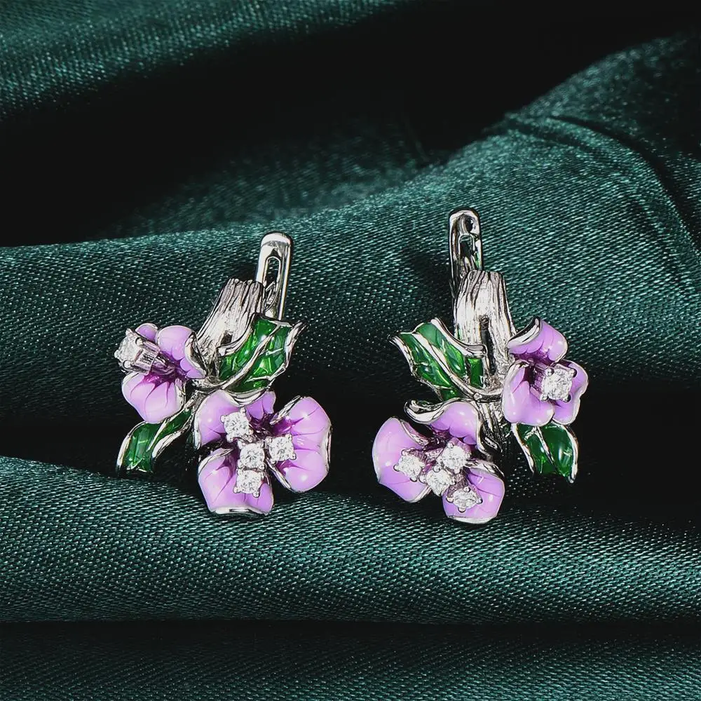 RainMarch Flower Enamel Silver Stud Earring For Women Engagement Earring 925 Sterling Silver Earrings Wedding Party Jewelry  (4)