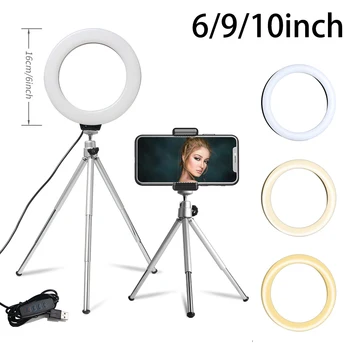 

6/9/10Inch Ring Lamp with Table Tripods Photography LED Selfie Ring Light with Stand for Makeup Shooting Video Photography Light