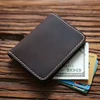 SIMLINE Genuine Leather Credit Card Holder For Men Vintage Short Handmade Bifold Slim Small Man Wallet Purse Driver License Case ► Photo 2/6