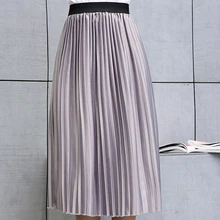 Корейская летняя Милая имперская однотонная плиссированная Женская юбка до середины голени Милая Высокая талия Kawaii Свободные юбки