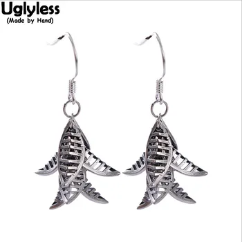 

Uglyless Tropical style Hollow Leaves Earrings for Women Thai Silver Ethnic Earrings Exotic 925 Silver Brincos Vintage Jewelry