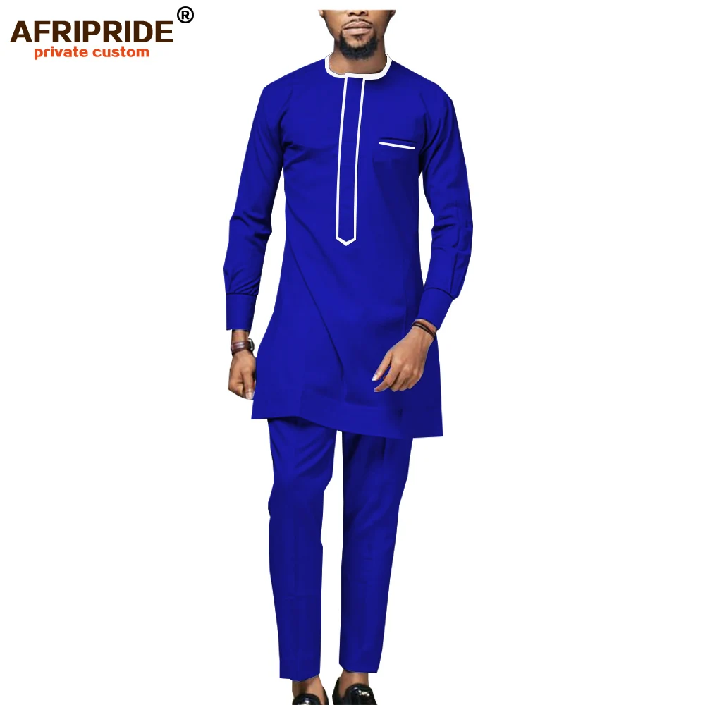 

2019 African Men`s Shirt Suit Dashiki Tops Blouse and Ankara Pants Set Traditioal Outfits Attire Wax Clothes AFRIPRIDE A1916018