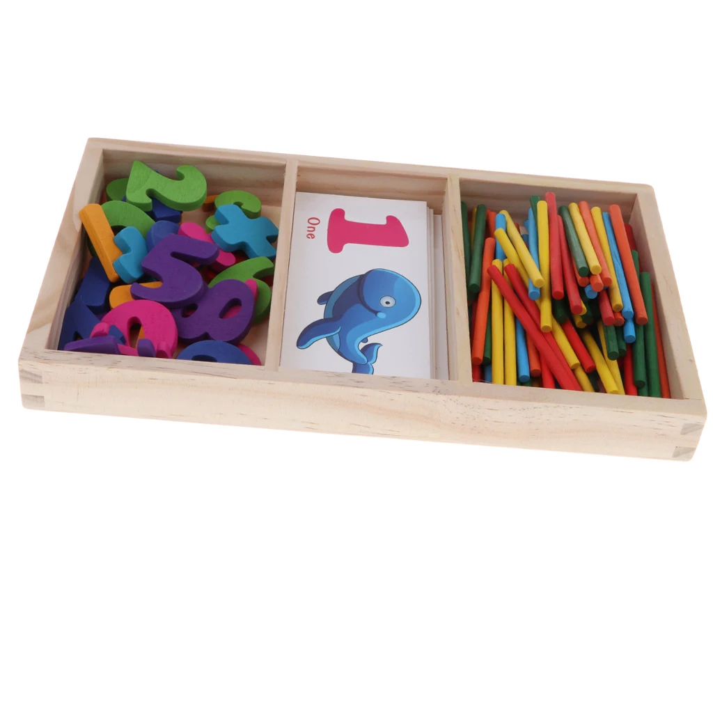 Wooden Counting Stick & Number Cards Calculation Game Math Educational Toy