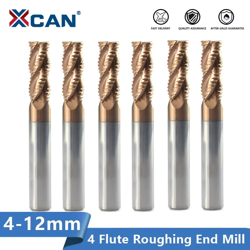 

XCAN Roughing End Mill 4-12mm 4 Flute CNC Router Bit Spiral Milling Bit TiCN Coating HRC 55 Solid Carbide Milling Cutter
