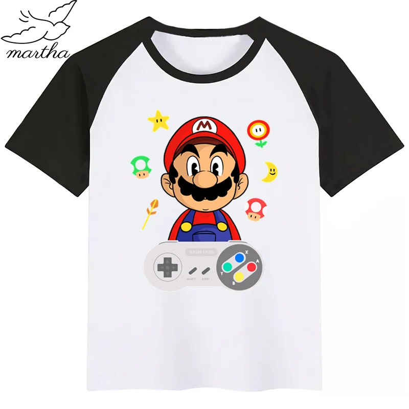 Детский пульт Mario/Pacman/Zelda Link; футболка с героями мультфильмов; детская забавная футболка; детские летние белые топы; одежда для малышей