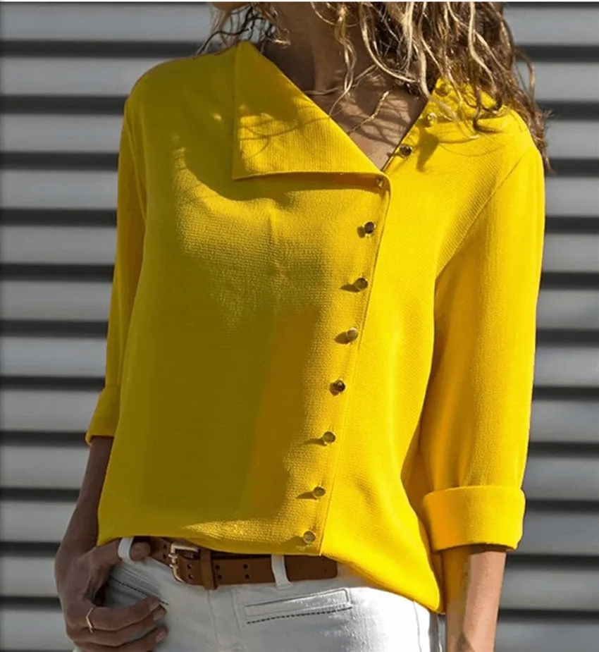 

B Women Blouses 2019 Spring Solid Blouse Loose Casual Vacation Irregular Skew Collar Women Tops Shirts Blusas Camisas Mujer
