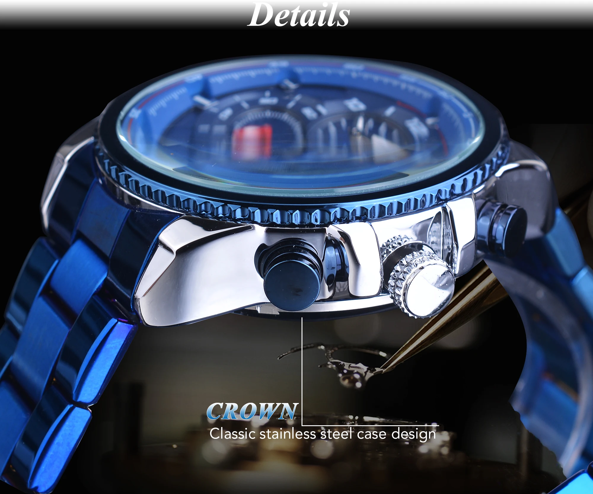 Forsining Orologio meccanico automatico da uomo Tourbillon Orologi da polso da uomo Orologi impermeabili Orologio da polso di lusso blu Relojes Hombre_voghion.com