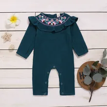 Детский Комбинезон для мальчиков и девочек с длинными рукавами и вышитым воротником-оборкой; Комбинезон для детей