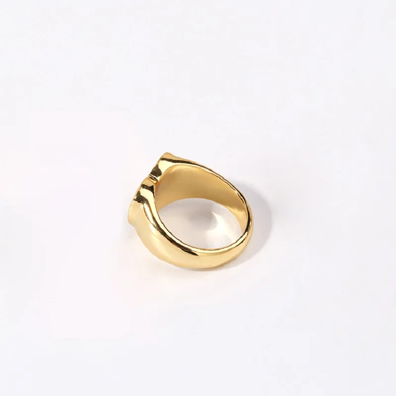 PVD 18k Gold Plated Chunky Stainless Steel Heart Signet Rings for Women Girls Fashion Jewelry Gift Waterproof 4