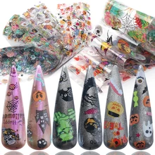 10 шт. Хэллоуин дизайн слайдеры фольги s для ногтей Череп Паук Тыква переводные наклейки Обертывания дизайн ногтей Декор клей фольга TR2002