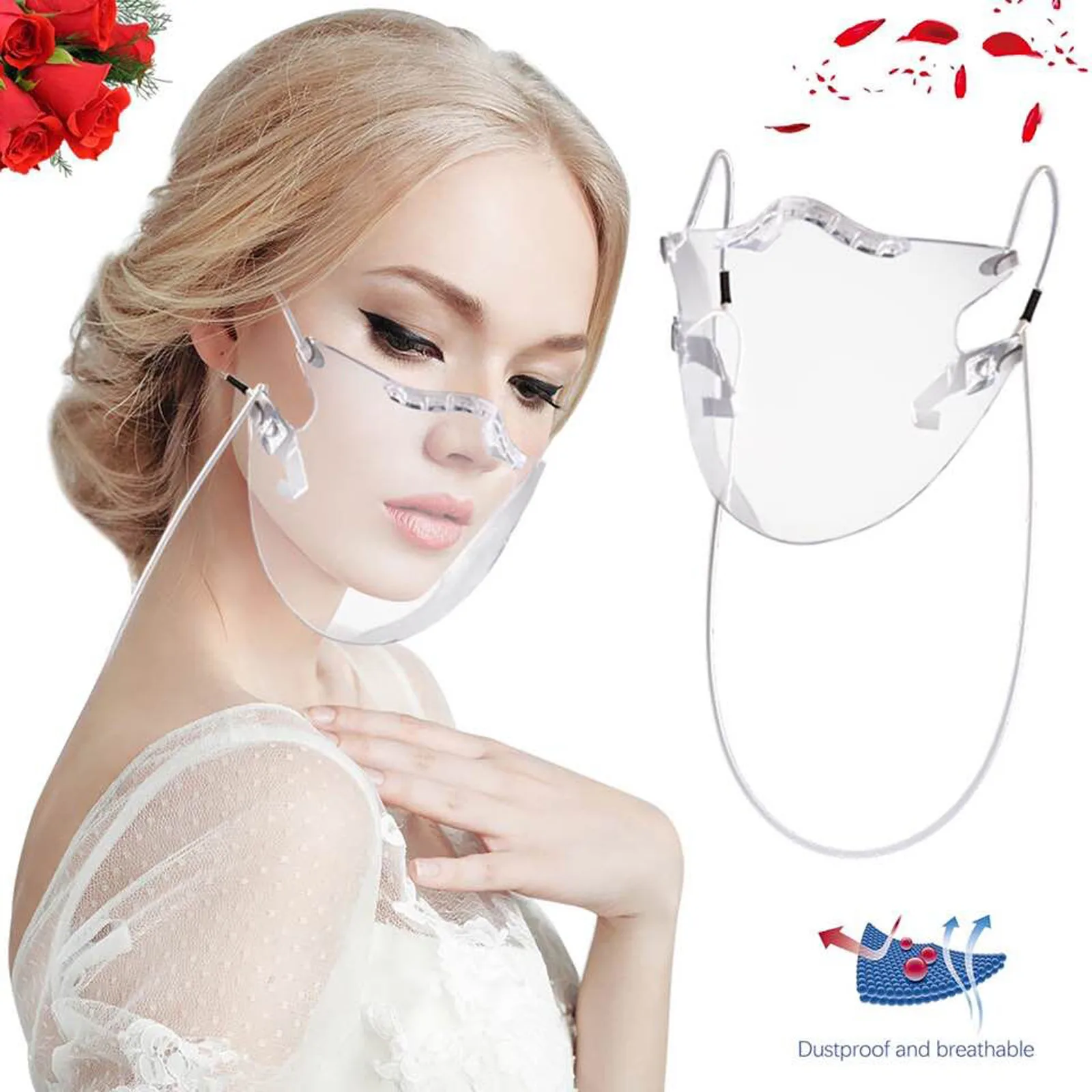 

Rope with mask Protective Mask Transparent Mouth Cover Durable Mask Face Shield Plastic Reusable Clear Face Mask Fastshipping