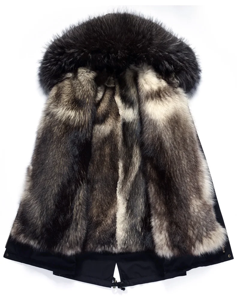 JKP новое зимнее пальто с мехом для мужчин, куртки с натуральным волком, модная мужская одежда, длинное пальто с воротником из натурального меха енота