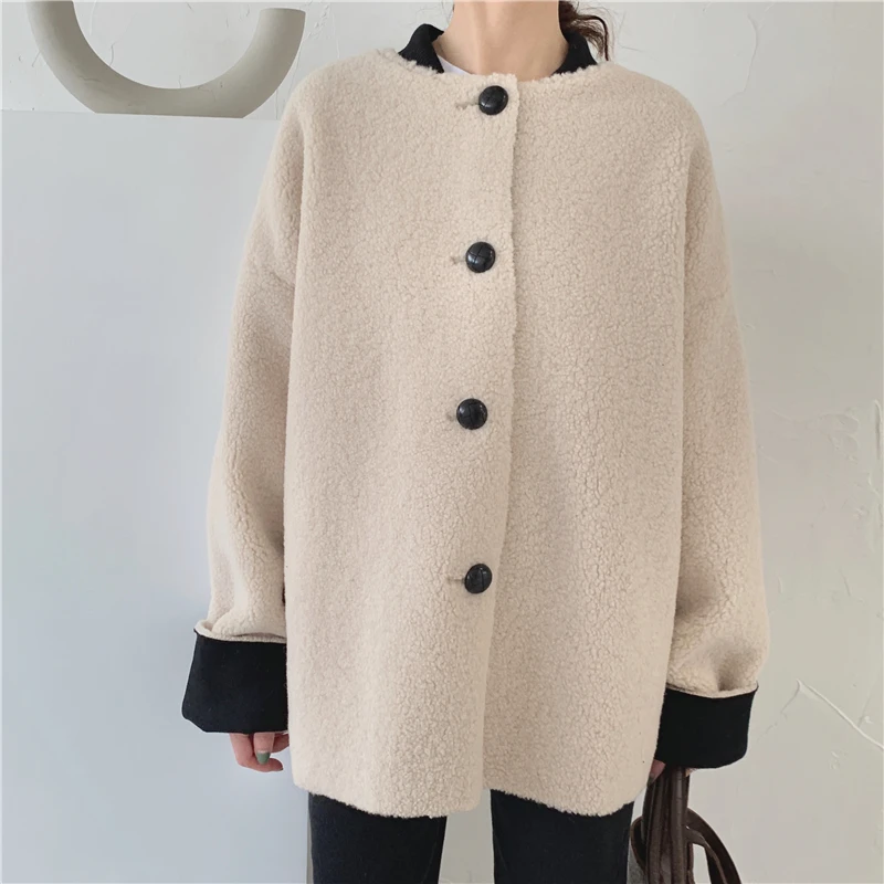 Greatest  Alien Kitty 2019 New Korean Fashion Baseball Jacket Coat Women Vintage Fall Winter Loose Faux Fur W