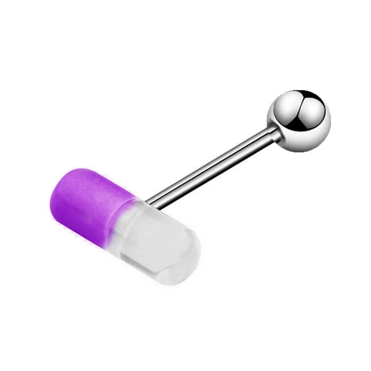 Style2 purple 1 шт. капсула пирсинг-штанга для языка кольцо акриловые таблетки пирсинг языка мяч ниппель кольца спираль трагус пирсинг губ Lengua Украшения для тела - Окраска металла: Style2 purple