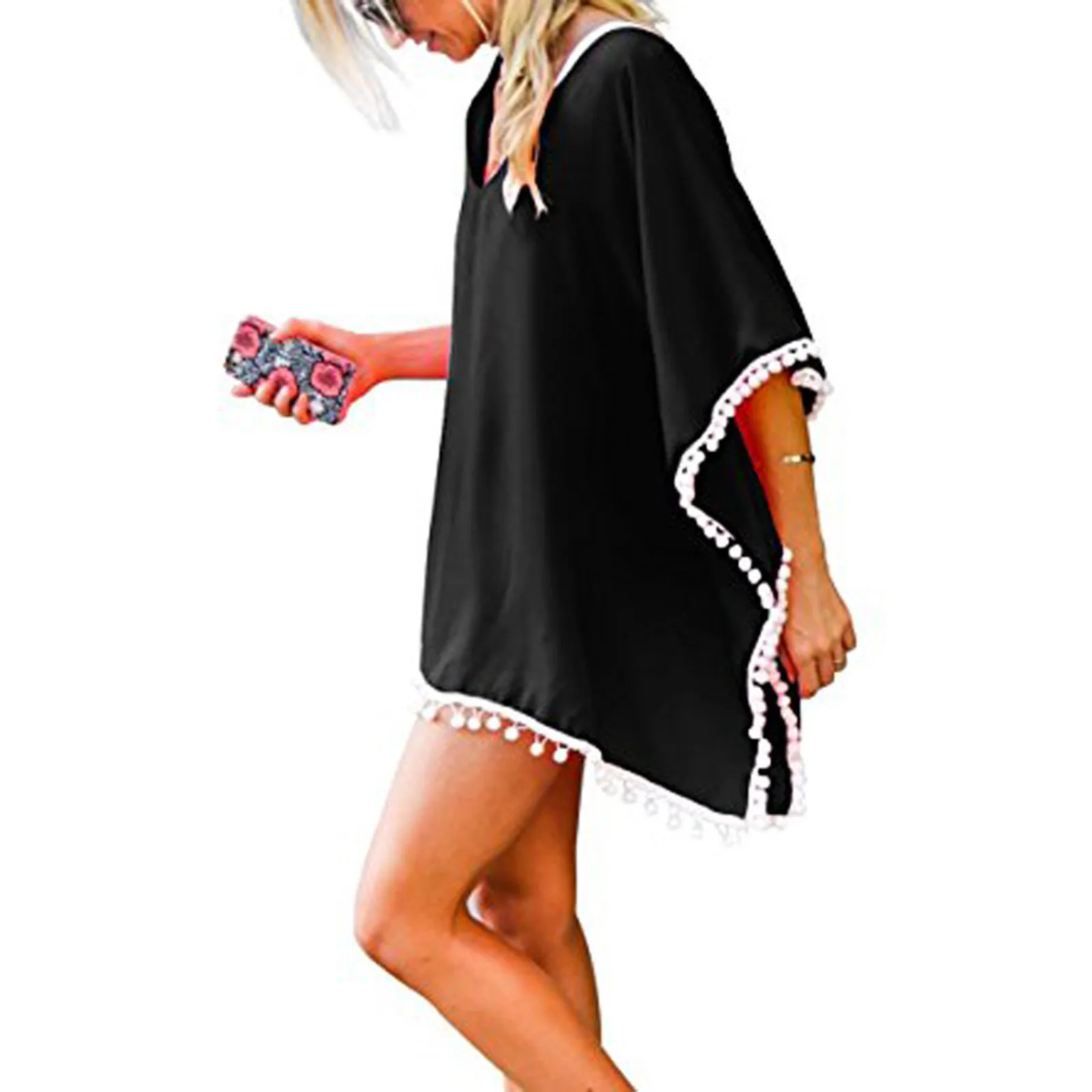 bikini cover up dress Chiffon Tassels Beachwear Women Swimsuit Cover Up Swimwear Bathing Suits Mini Summer Dress Loose Solid Beach Pareo Cover Ups bathing suits with matching cover ups