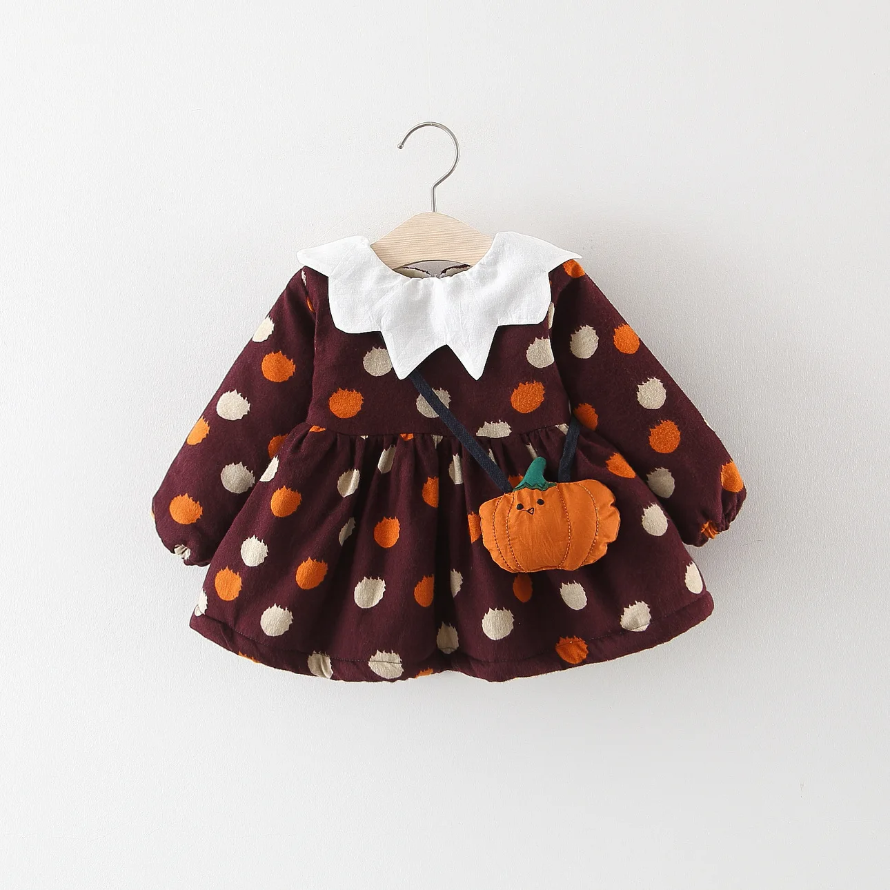 

Winter Style Children Shirt Cotton Girls Thick Dress Covered with Polka Dot Children Brushed And Thick Cotton Dress