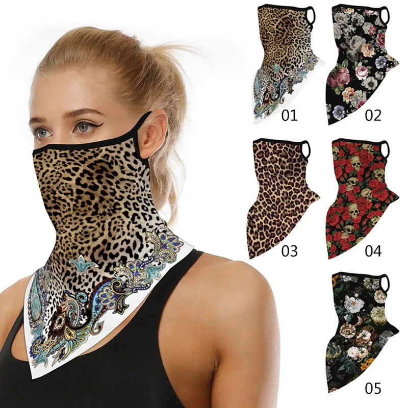 

1Pc Leopard Print Bandana Face Scarves Hanging Ear Tube Scarf Polyester Neck Cover Breathable Headband Men Women