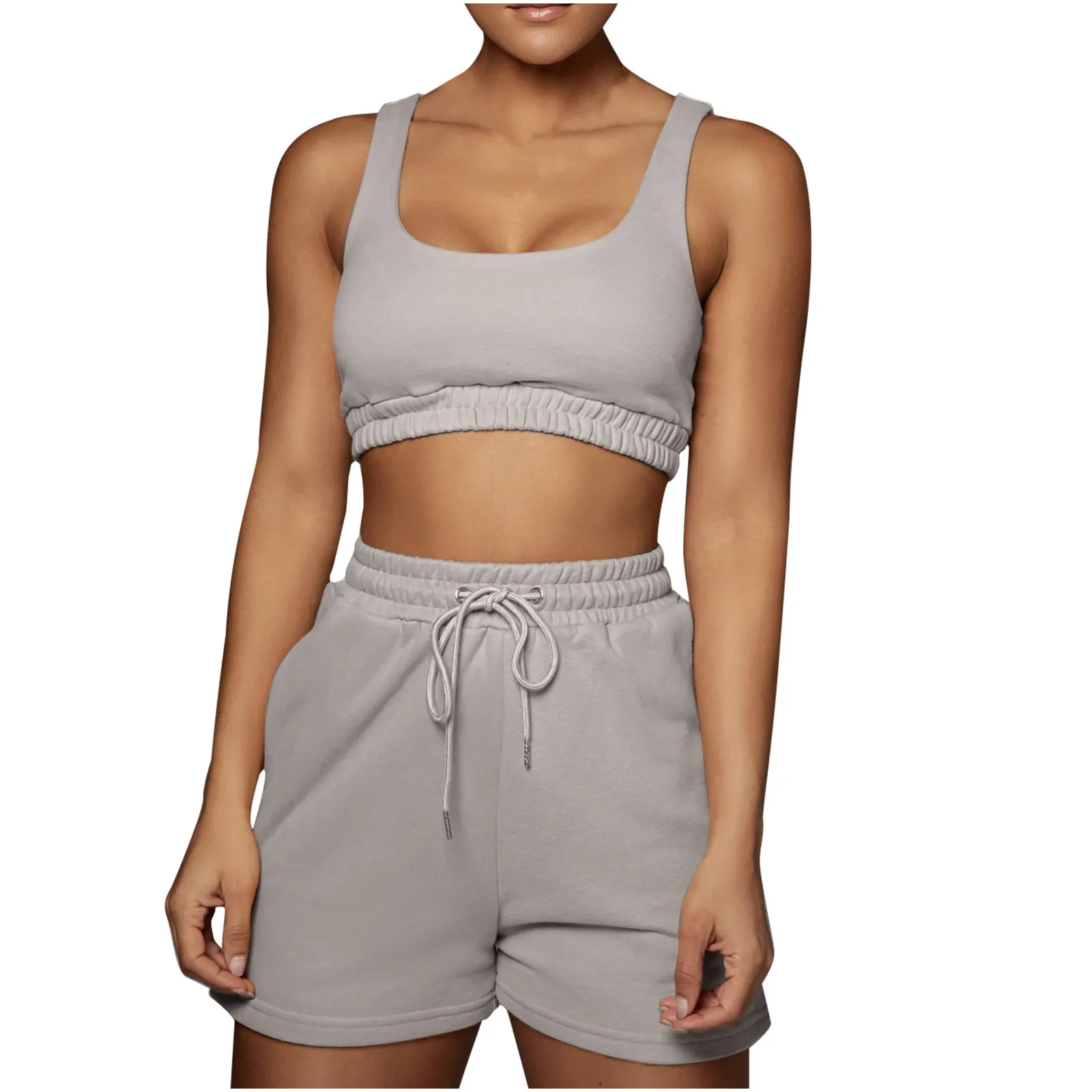 New Fashion Sportwear Women Patchwork Suits Workout Sports Strings Vest Crop Casual Two-piece Top+Shorts Tracksuit Set ensemble 2