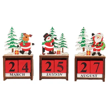

Christmas Advent Calendar Wooden Santa Claus Snowman Reindeer Pattern With Painted Blocks Holiday Home Ornament Decor