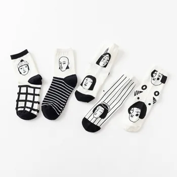 

Harajuku Funny Socks Women Cotton People Avatar Cartoon Pattern women's Socks Personality Striped Socks Chaussettes Femmes