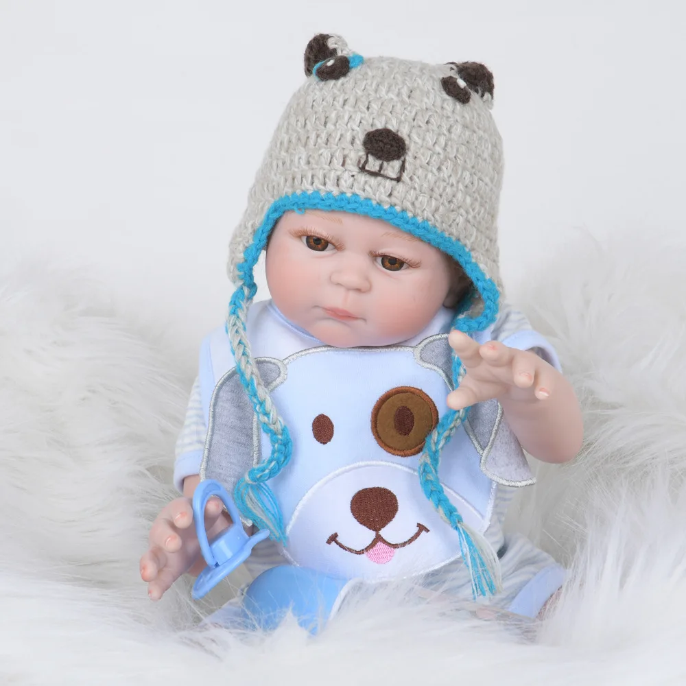 48 см Кукла reborn baby boy в синем платье полностью мягкая силиконовая Реалистичная
