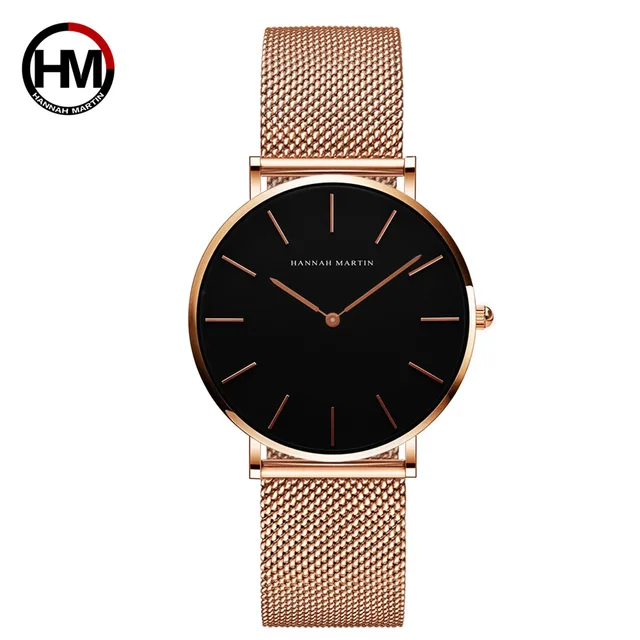 Japan Quartz Movement High Quality 36mm hannah Martin Women Stainless Steel Mesh Rose Gold Waterproof Ladies Watch Dropshipping 4