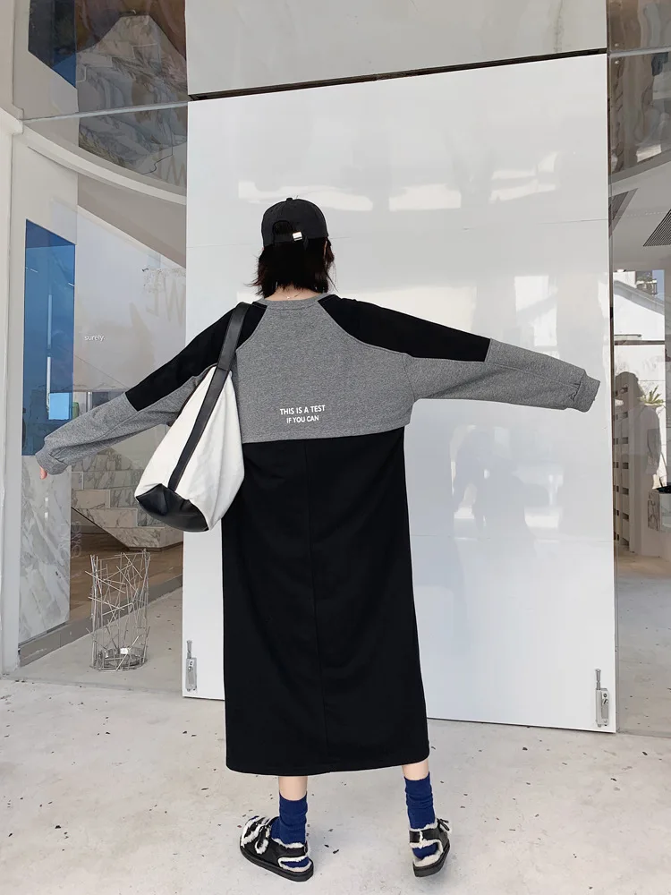 Correspondência sobre o Joelho com Capuz Outono Novo Solto Longo Hoody Cor Vestido Hong Kong Estilo Manga Comprida 2021 14 correspondência sobre o joelho com capuz vestido