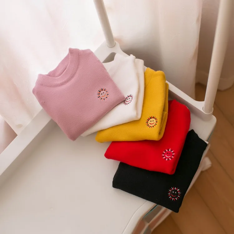 

Kids' Sweater Autumn And Winter GIRL'S Knitted Shirt Small CHILDREN'S Thick Warm Sweater Baby Girls Crew Neck Pullover Base Shir
