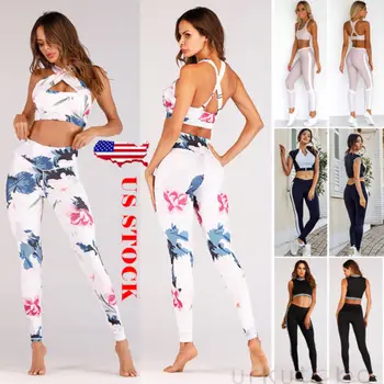 

2019 Hot Women's Suit Crop Top Pants Trousers Clothing Workout Female Bra Leggings Sport Elegant Tracksuit For Women