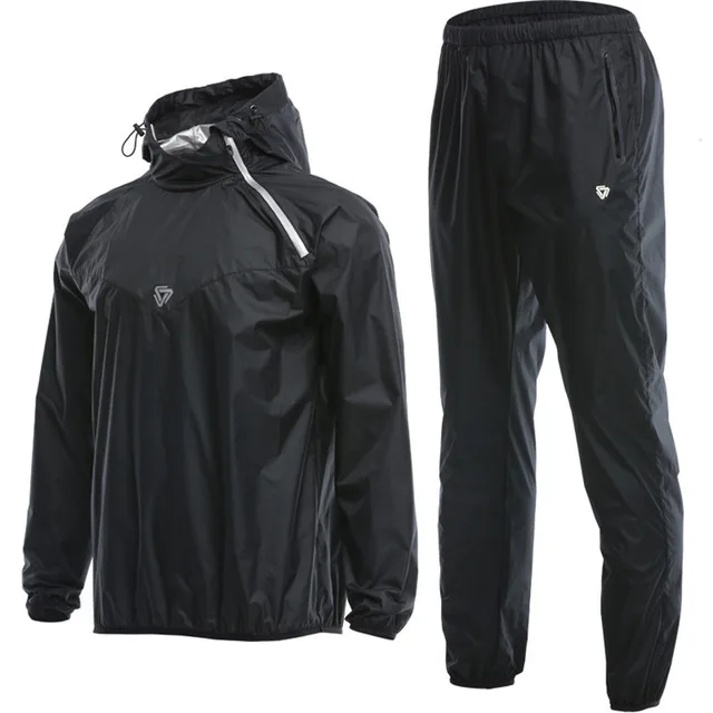 Men Hot Sweat Jacket Running Sauna Jacket Jogging Sports Sportswear Training Fitness Exercise Gym Jacket Clothes Long Sleeve - Цвет: Black set