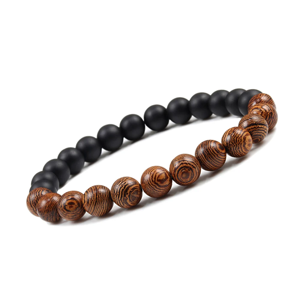Matte Black Модный мужской браслет с деревянными бусинами, классический Ethinc медитация, белый натуральный камень, браслет для женщин, молитвенные ювелирные изделия, браслеты для йоги, подарок - Окраска металла: Matte Black
