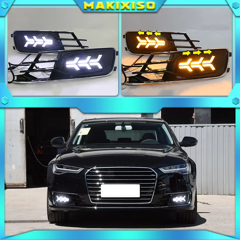 

LED drl daytime running light For Audi A6L 2016-2018 with Dynamic moving yellow turn signal and blue night running light