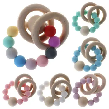 

Baby Teether Bracelet Teething Toys Chew Bite Newborn Teeth Care Beads Jewelry Pain Relief Silicone Wood Rings Infant Supplies
