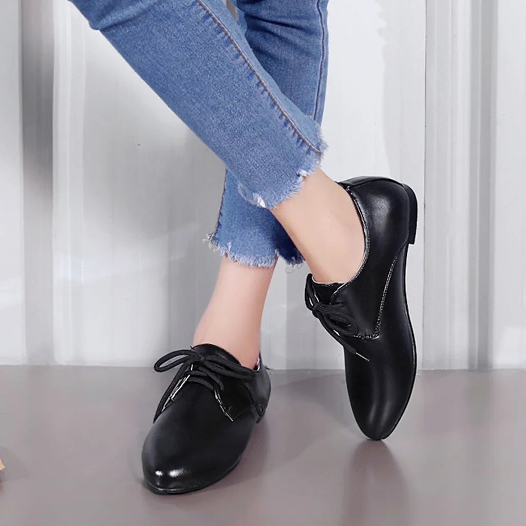 

SAGACE Casual flat shoes women 2019 Autumn Lace Up new Patent Leather shoes woman plus size 35-43 loafers shoe Zapatos Mujer #4z