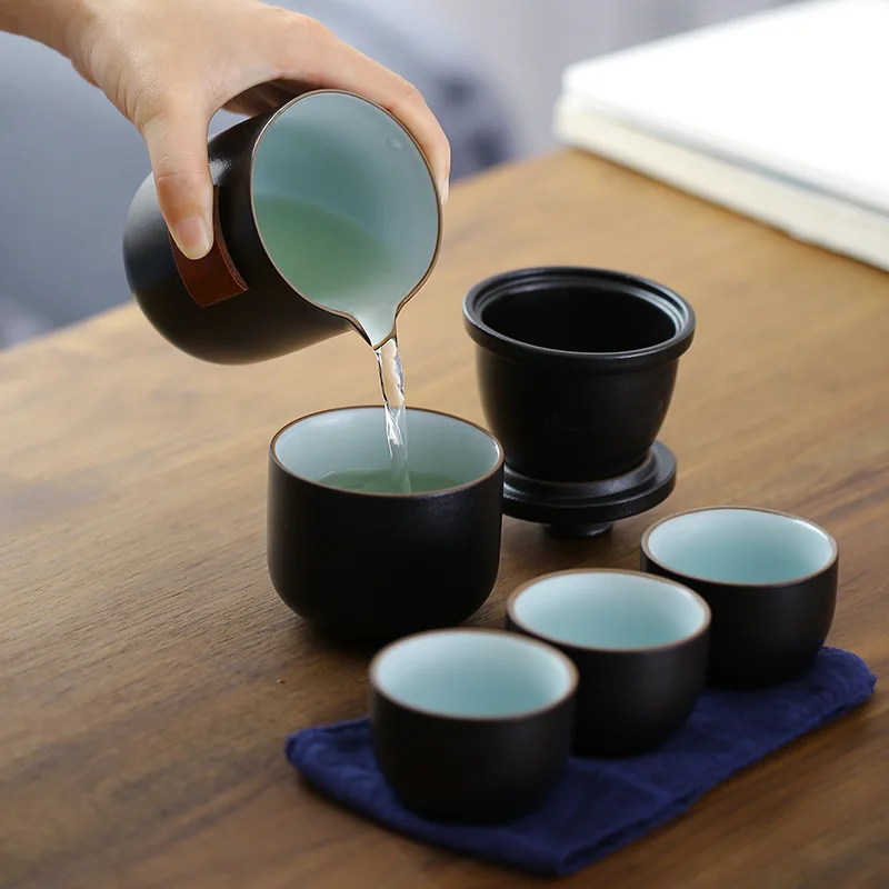 TANGPIN черная посуда керамическая чайник Gaiwan с 4 чашками чайные наборы портативный дорожный чайный сервиз, кружка для вина