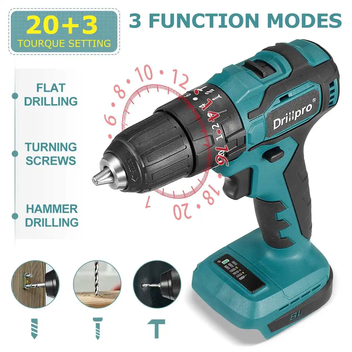 マキタ　13mmドリル コードレスインパクトドリル,10mm,13mm,2スピード,20 3トルク
