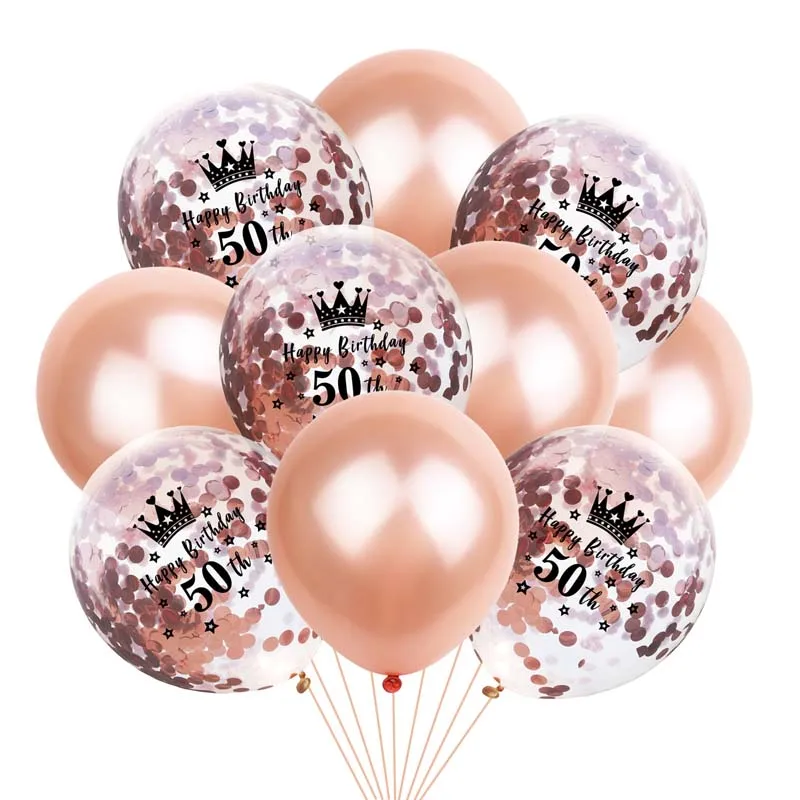 10 шт. 12 дюймов розово-золотые латексные шары с цифрами Корона воздушный шар "Конфетти" 18th Birthday Baloons Happy birthday party украшения для взрослых - Цвет: Happy 50th Birthday