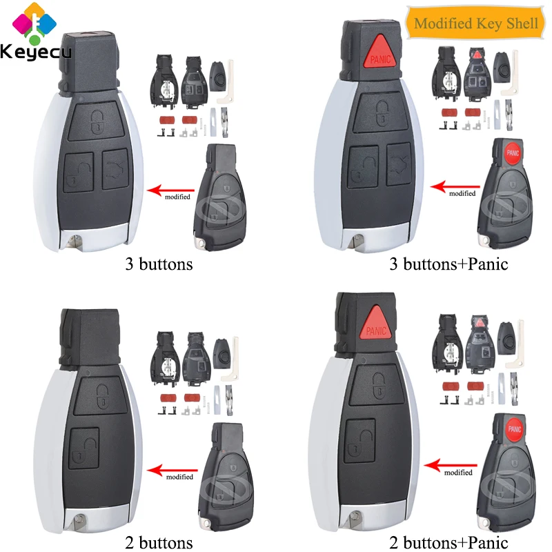 

KEYECU Modified Smart Remote Car Key Shell Case With 2/ 2+1/ 3/ 3+1/ 4 Buttons - FOB for MB Mercedes Benz CLS C E S W124 W202