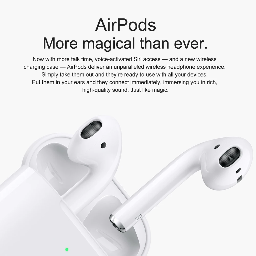 Apple AirPods 2nd с беспроводным зарядным чехлом Bluetooth наушники стерео музыкальные наушники для iPhone iPad Mac Apple Watch