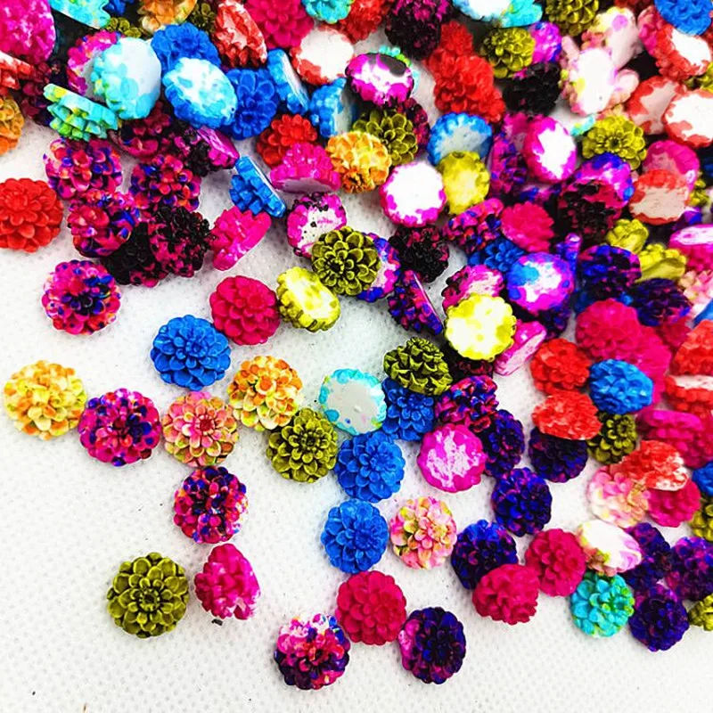

50 Pieces Of 12mm Sunflower Multicolor Resin Flower Decoration Crafts Flat Back Cabochon Decorative Scrapbook DIY Accessories