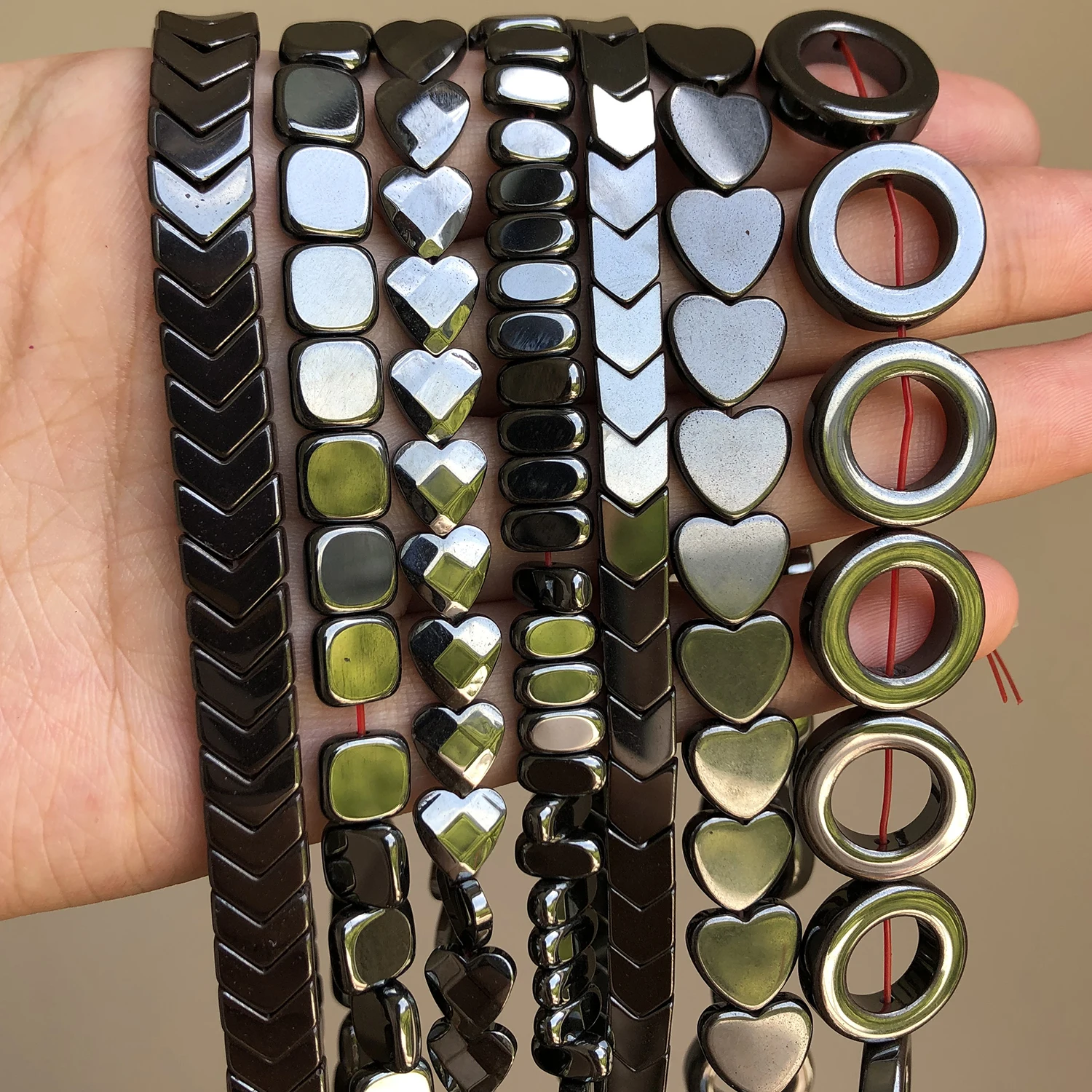 Natürliche schwarze Hämatitperlen Herz Zylinder Quadrat Runde lose Steinperlen für Schmuckherstellung DIY Armband Halskette 15 Zoll – Detail 5