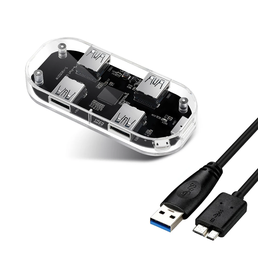 OULLX usb-хаб 4 порта USB3.0 прозрачный адаптер сплиттер поддержка внешний блок питания Micro USB для настольных ноутбуков Аксессуары