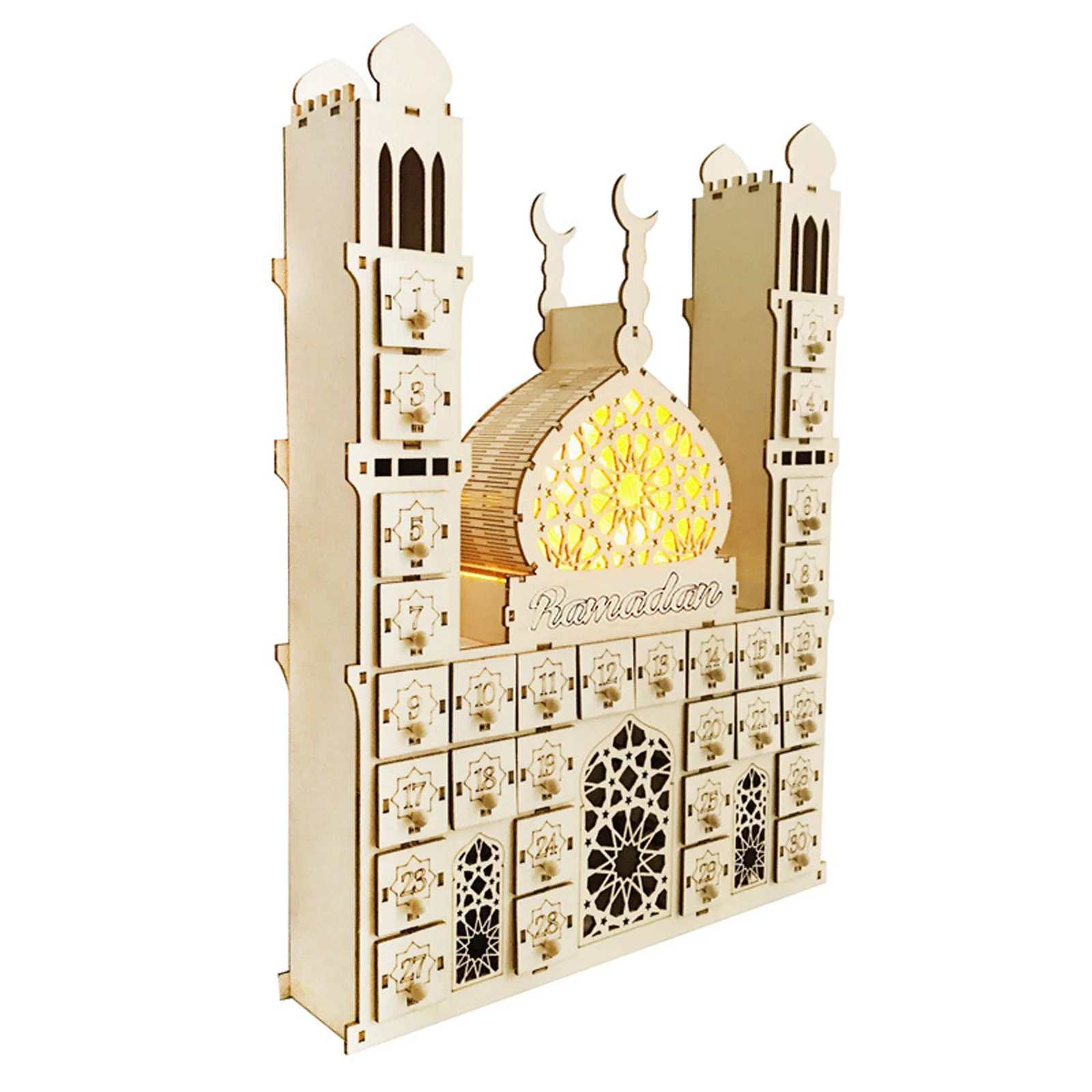 

Ramadan Decoration Countdown Calendar LED Light DIY Gift Palace Shape Wooden Eid Mubarak Ornaments Party Supplies