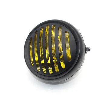 

12V Motorcycle Grill Headlight with Bracket Motorbike Retro Headlights Motor Moto Scooter Vintage Front Light Round Lamp