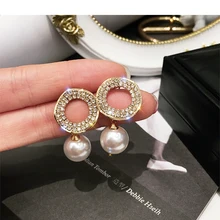 Новые модные ювелирные изделия элегантные белые жемчужные серьги круглые с кристаллами серьги на свадебную вечеринку для девушек подарок для женщин