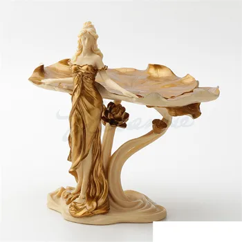 

China Creative Woman Lotus Leaf Statue Jewelry Dish Art Sculpture Resin Crafts Decorations for Home Birthday Gift R3206 Figure